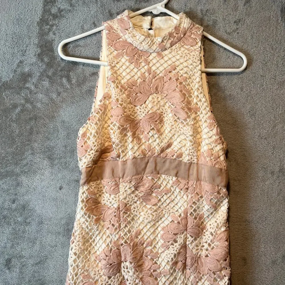 Keepsake Women's No Air Crochet Lace‎ Midi Dress  Ivory Blush Pink Floral 4 New